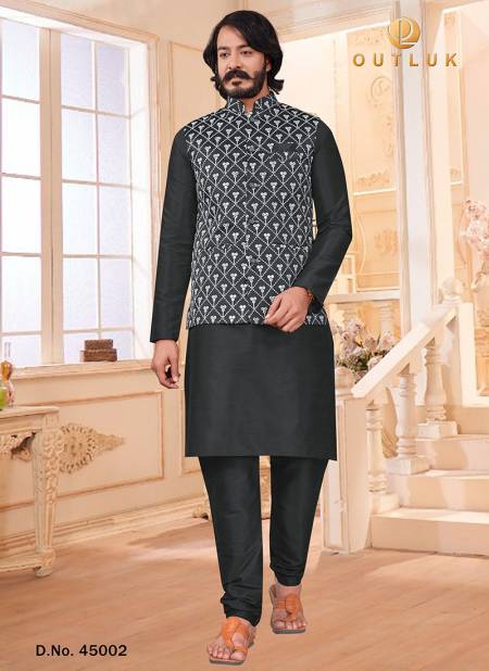 Gray Colour Party Wear Art Silk Jacquard Print Kurta Pajama With Jacket Mens Collection 45002